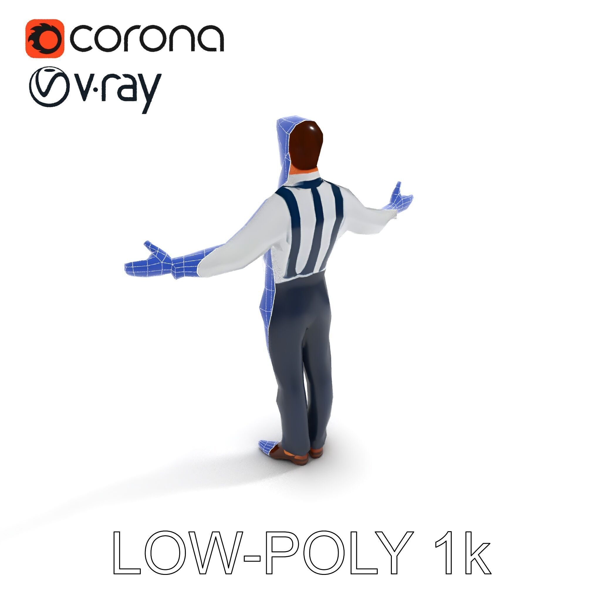 Businessman D Model with Suspenders and Dress Shoes Low-poly 3D model_20