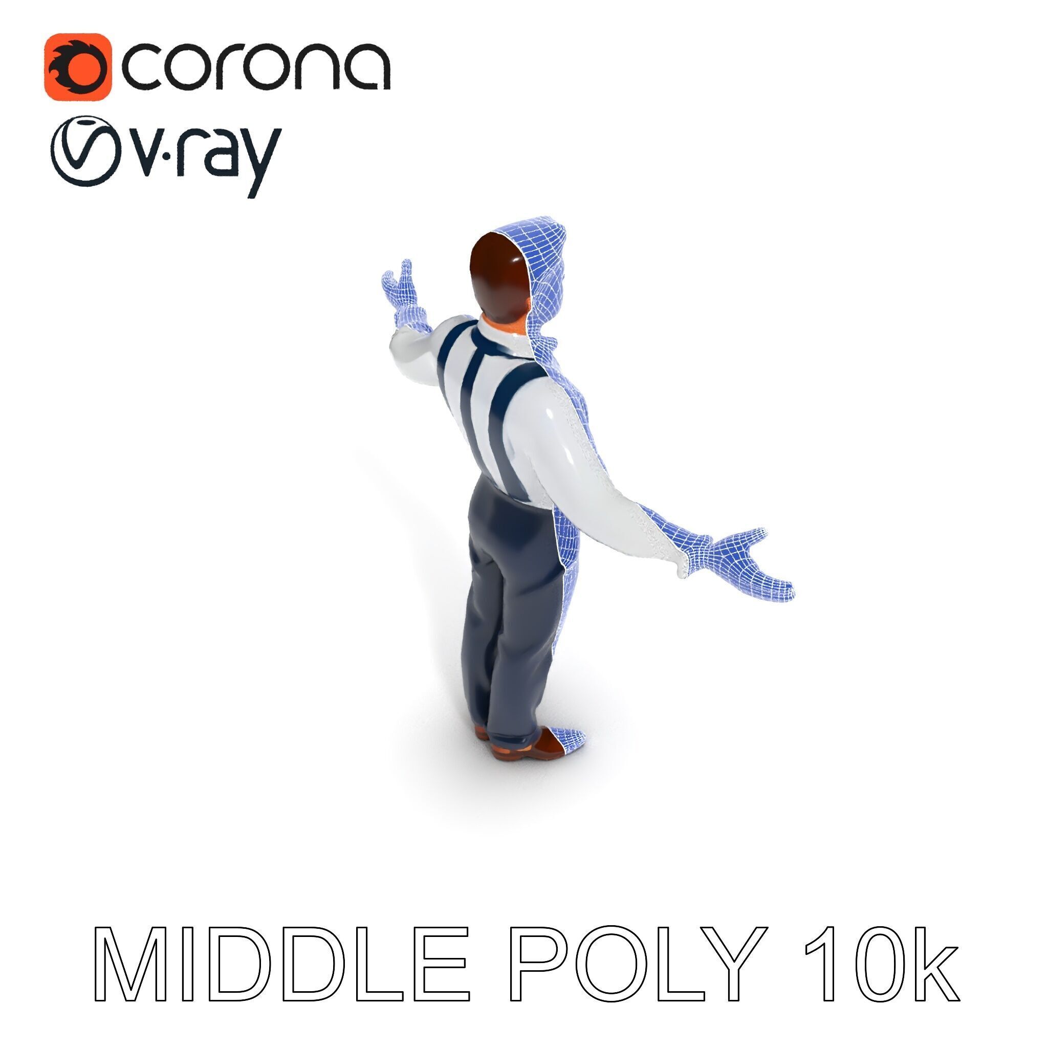 Businessman D Model with Suspenders and Dress Shoes Low-poly 3D model_14