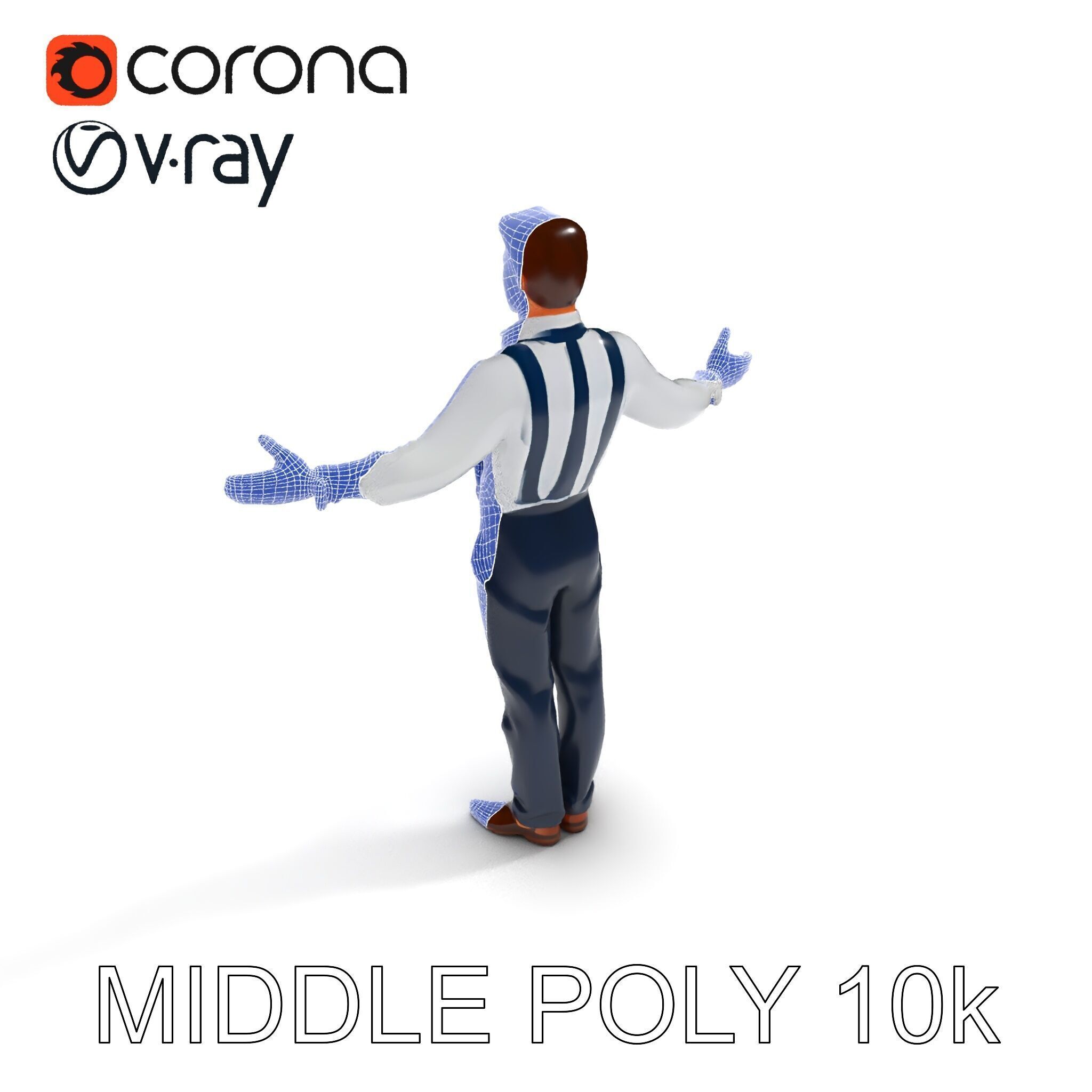 Businessman D Model with Suspenders and Dress Shoes Low-poly 3D model_35