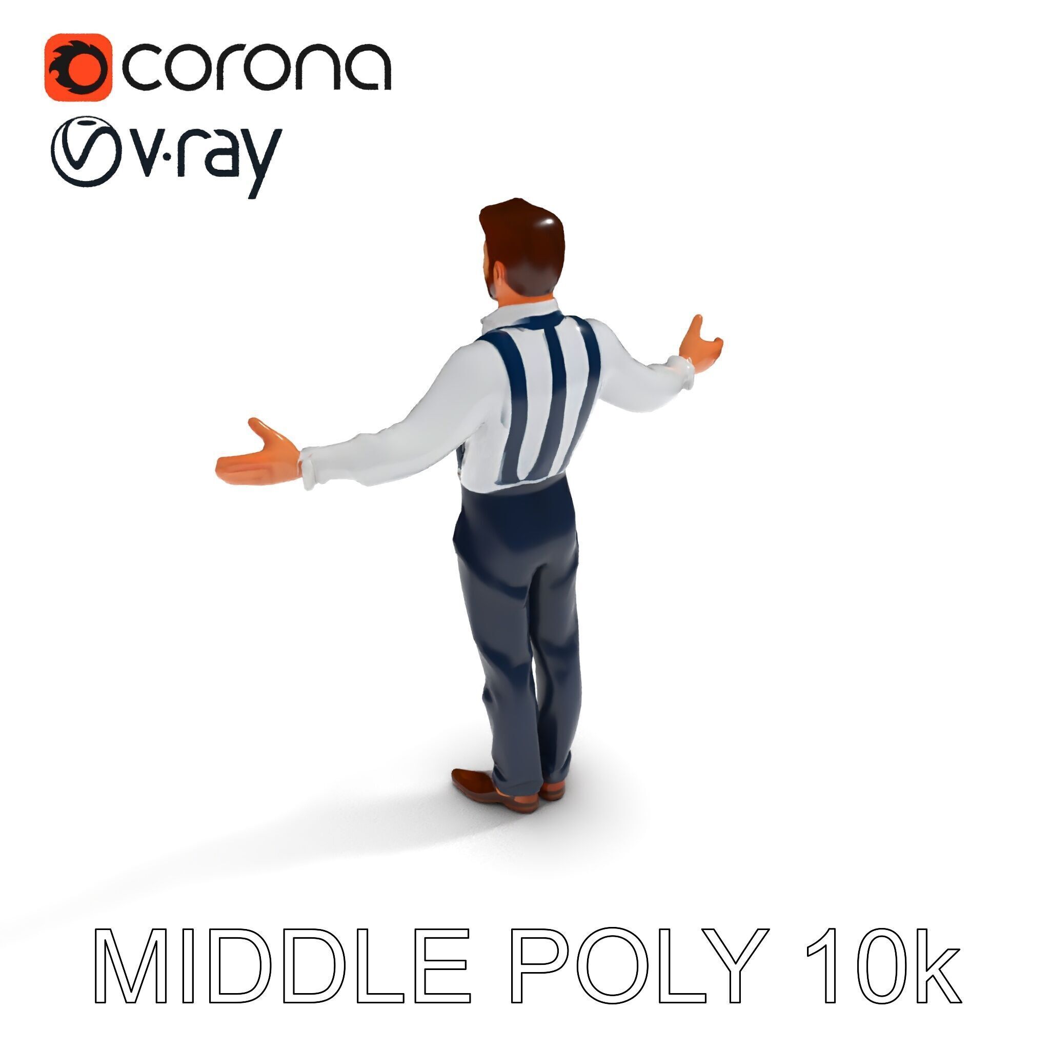 Businessman D Model with Suspenders and Dress Shoes Low-poly 3D model_19