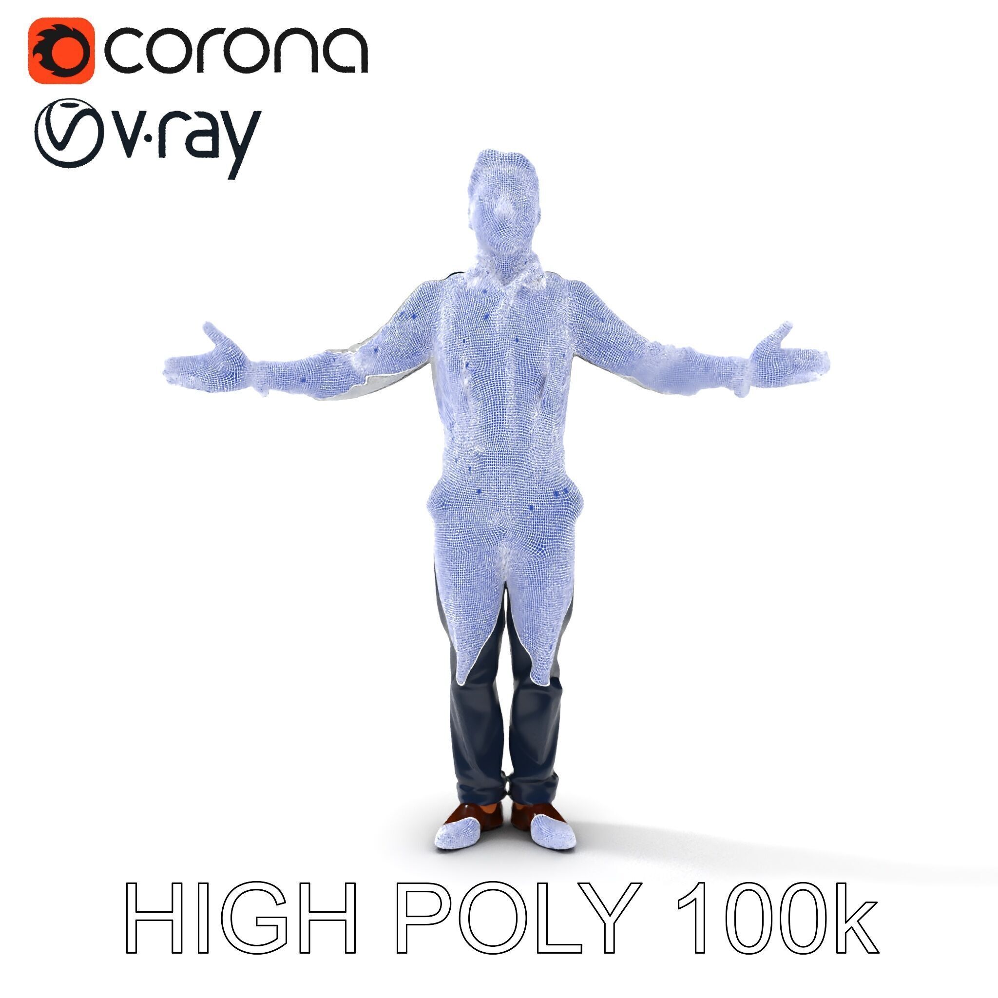 Businessman D Model with Suspenders and Dress Shoes Low-poly 3D model_36