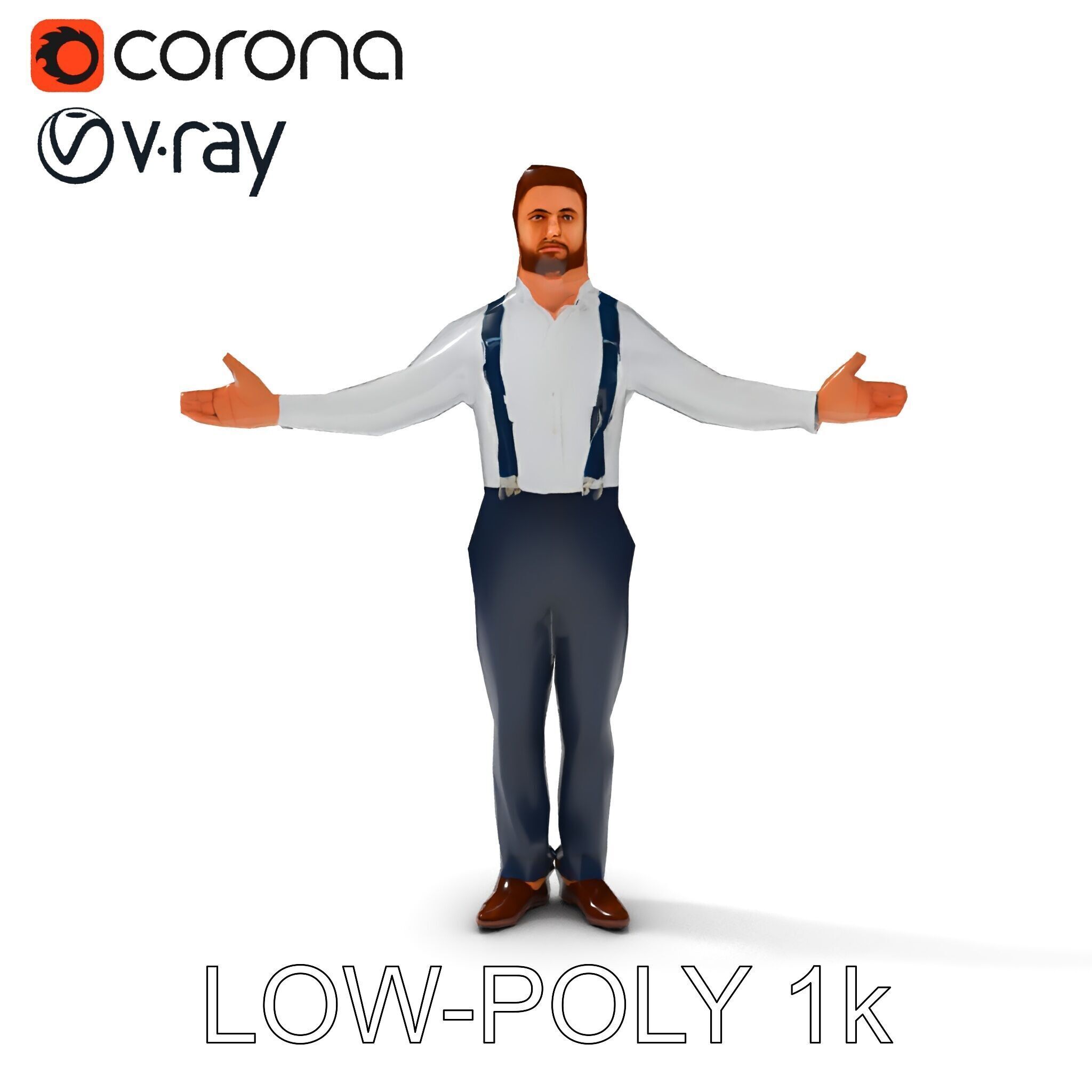 Businessman D Model with Suspenders and Dress Shoes Low-poly 3D model_15