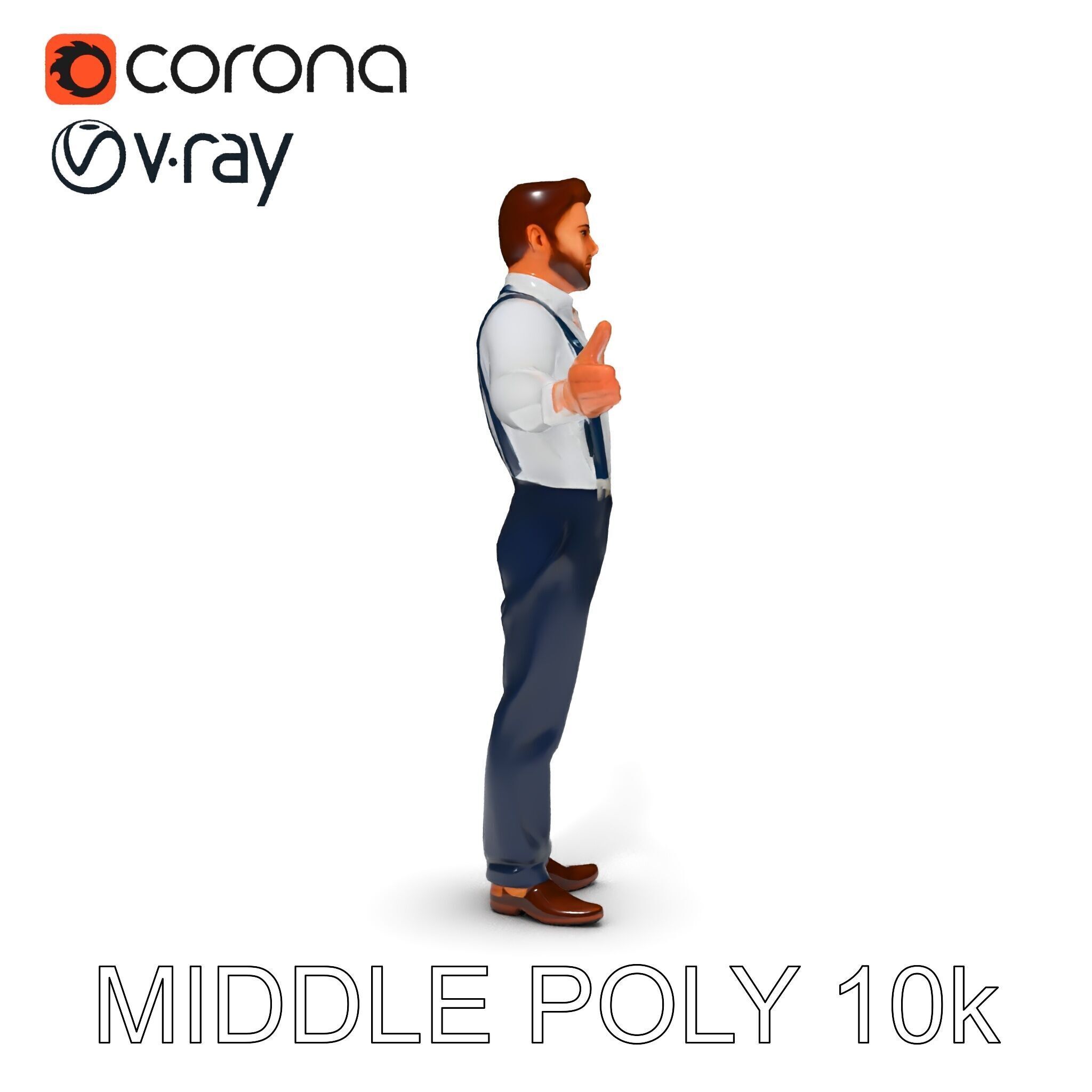 Businessman D Model with Suspenders and Dress Shoes Low-poly 3D model_32