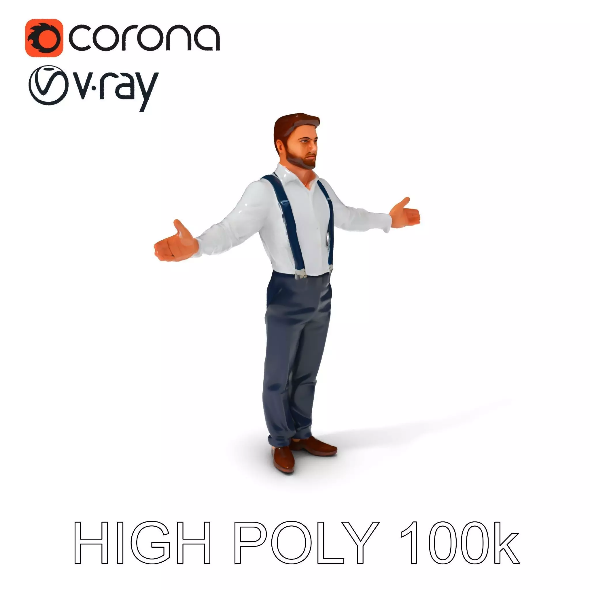 Businessman D Model with Suspenders and Dress Shoes Low-poly 3D model_0