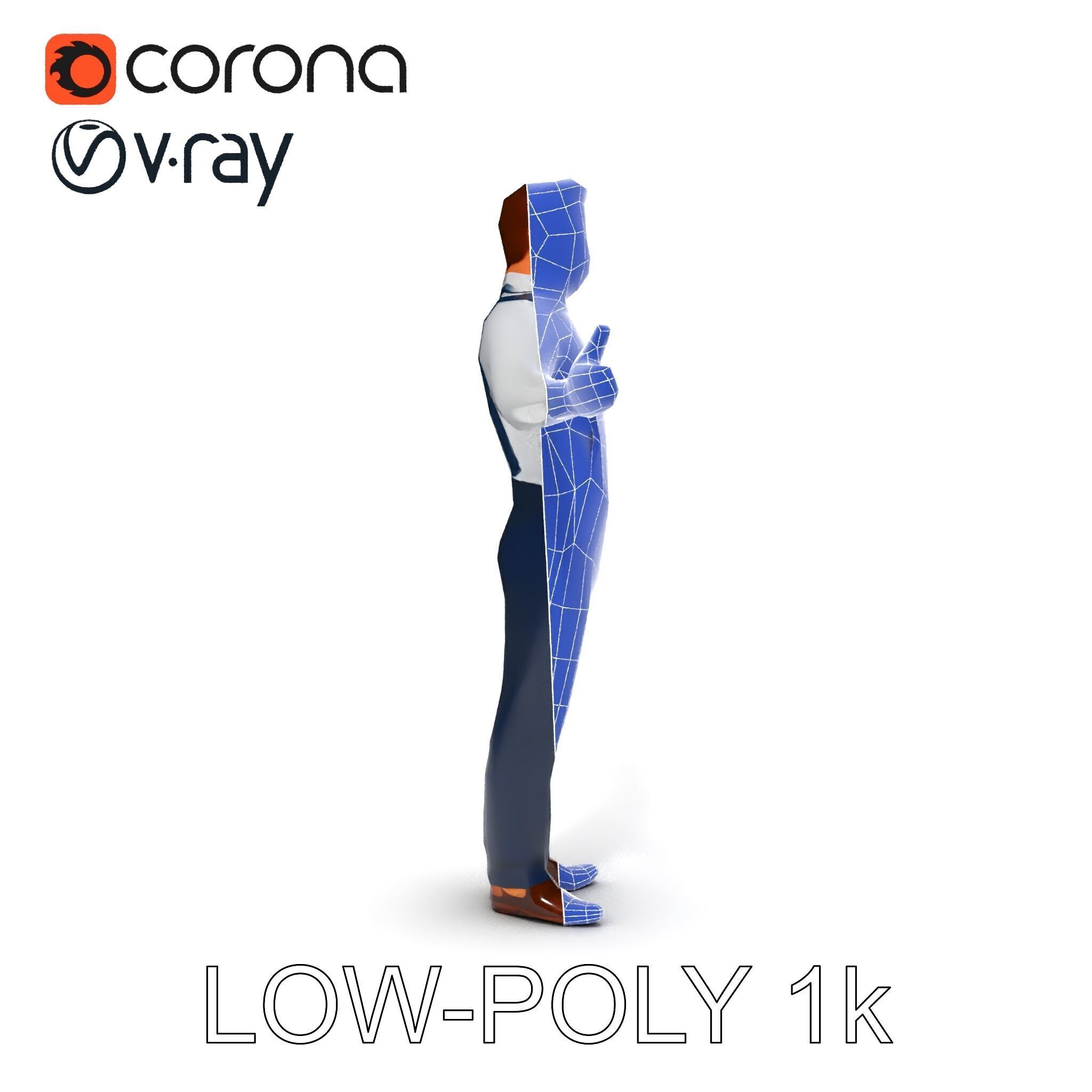 Businessman D Model with Suspenders and Dress Shoes Low-poly 3D model_33