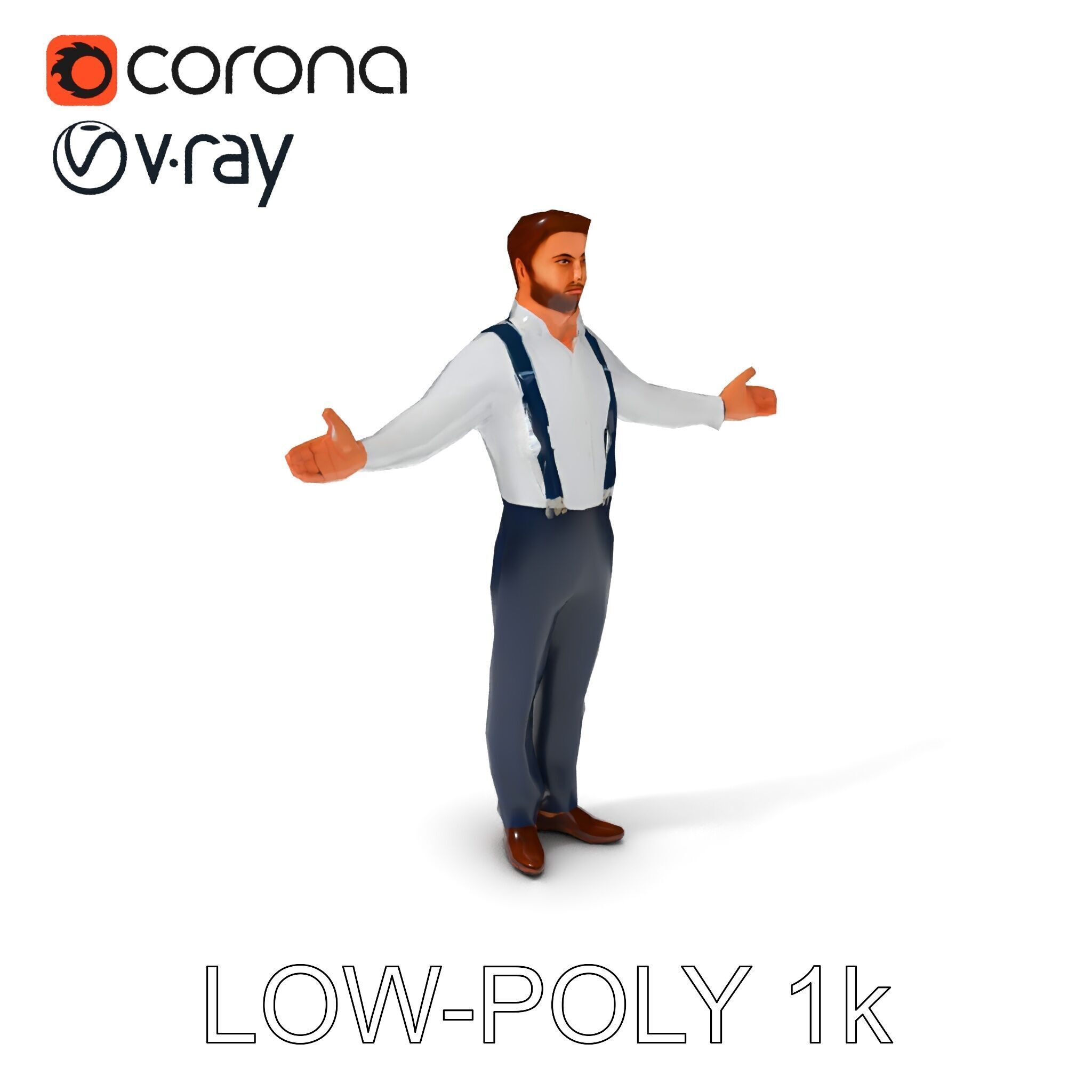 Businessman D Model with Suspenders and Dress Shoes Low-poly 3D model_25