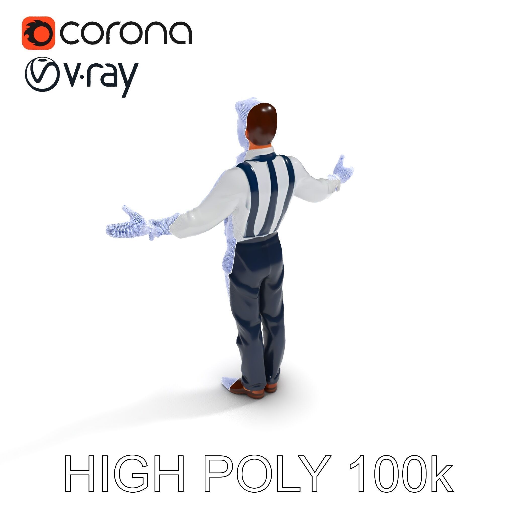 Businessman D Model with Suspenders and Dress Shoes Low-poly 3D model_11