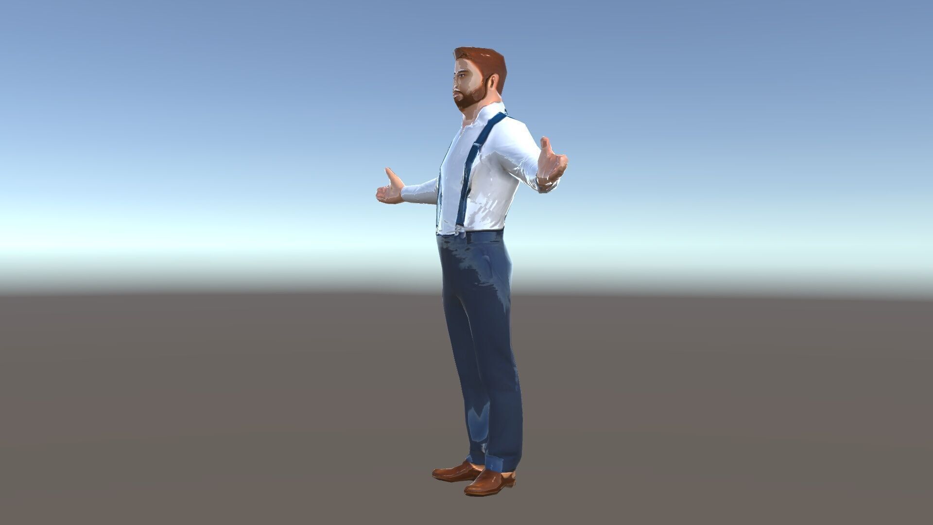 Businessman D Model with Suspenders and Dress Shoes Low-poly 3D model_17