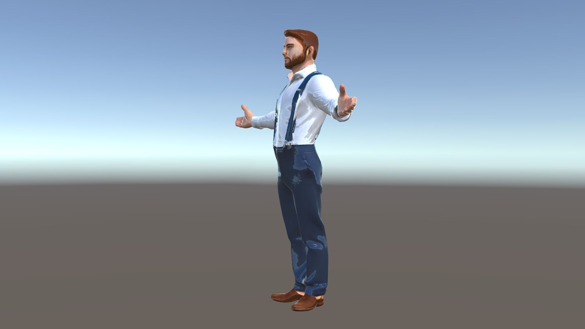 Businessman D Model with Suspenders and Dress Shoes Low-poly 3D model_37
