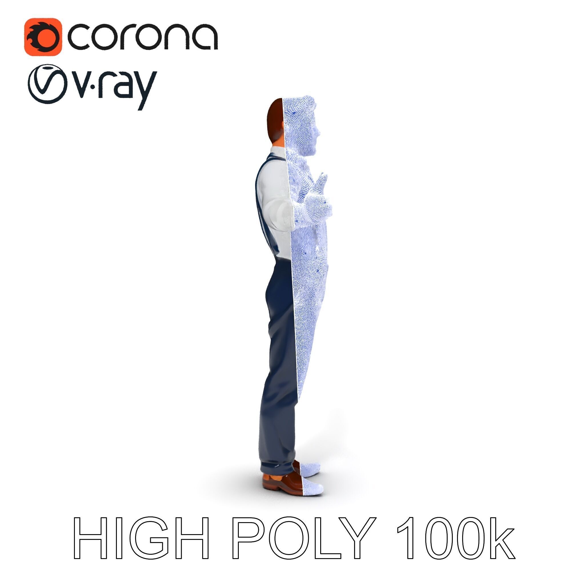 Businessman D Model with Suspenders and Dress Shoes Low-poly 3D model_31