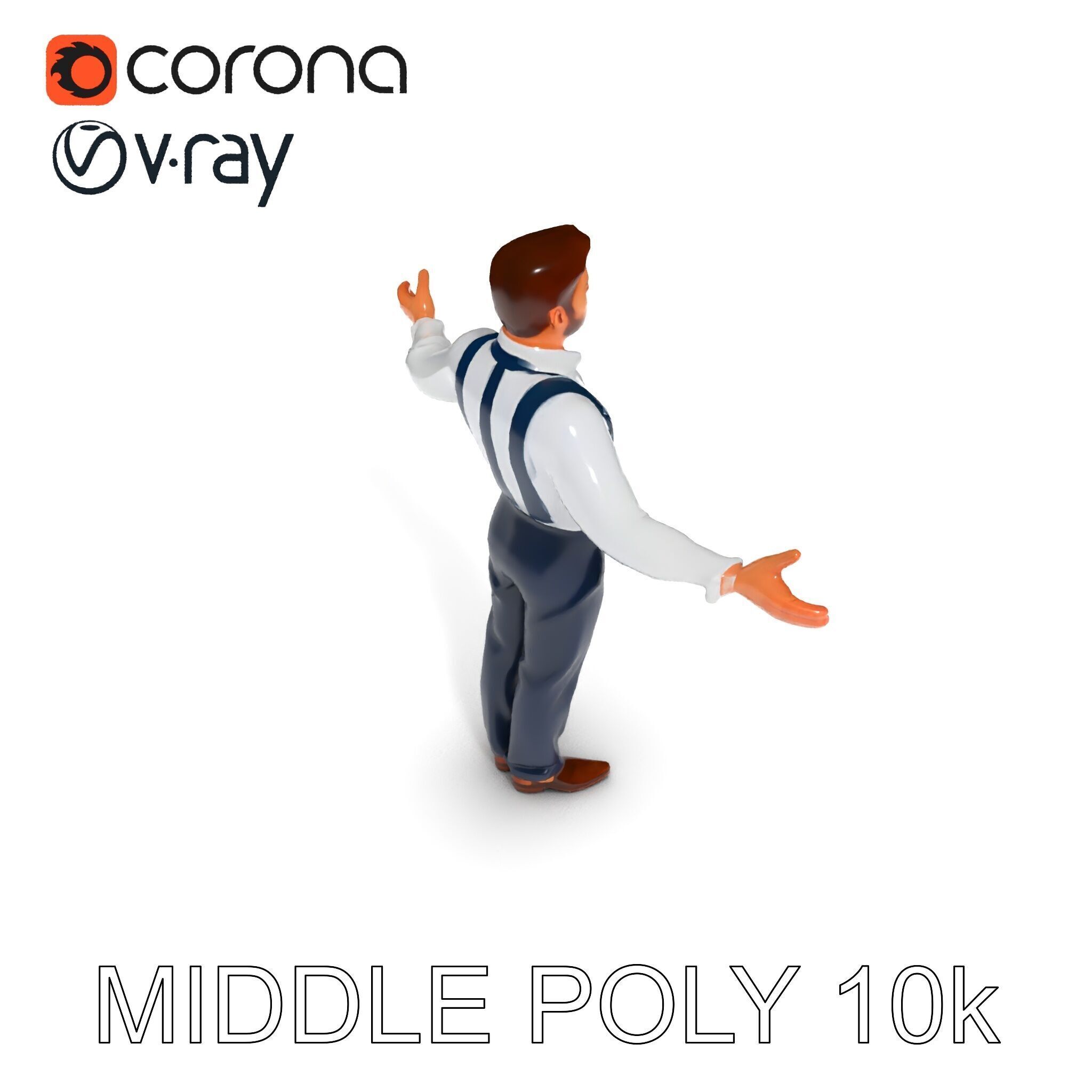 Businessman D Model with Suspenders and Dress Shoes Low-poly 3D model_12