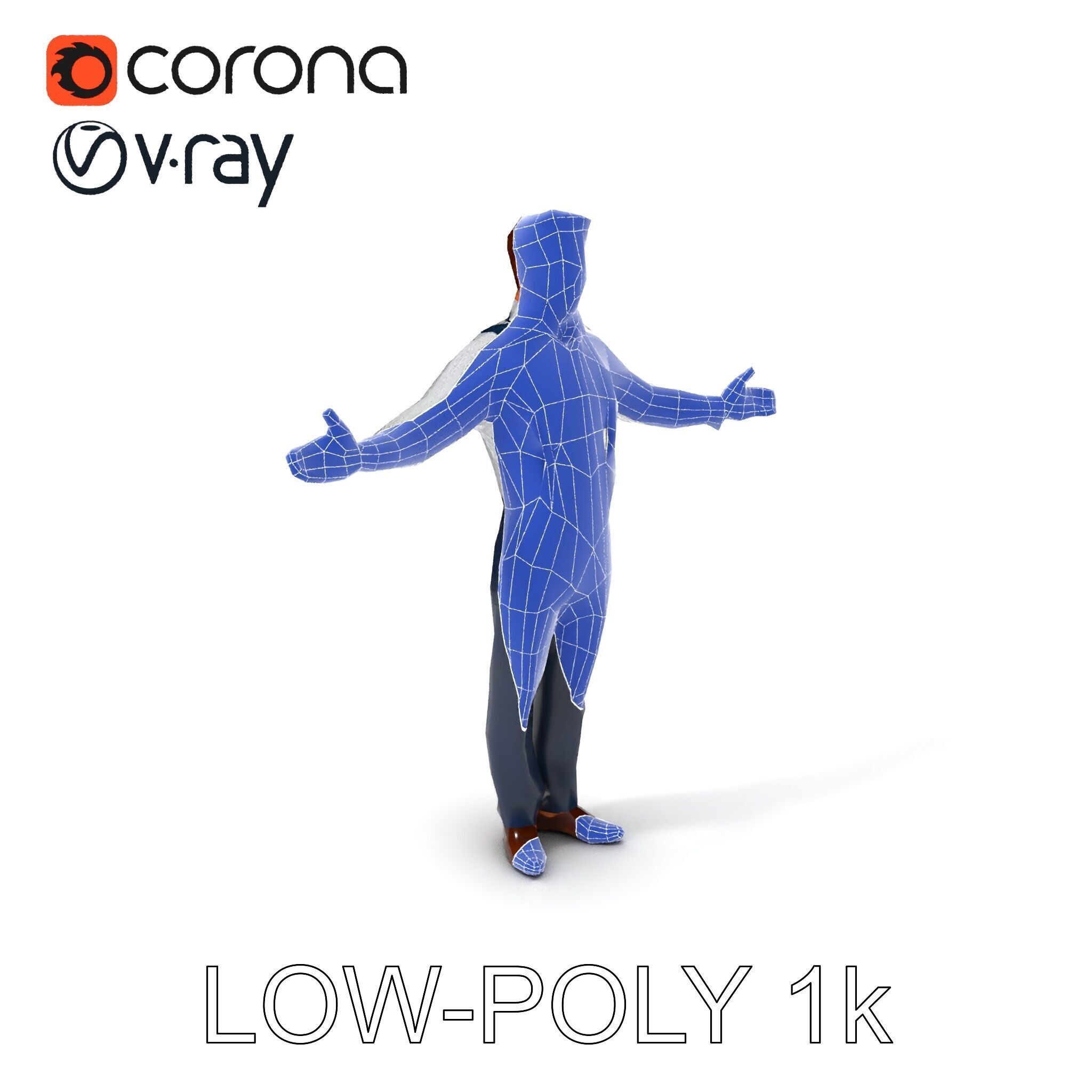 Businessman D Model with Suspenders and Dress Shoes Low-poly 3D model_13