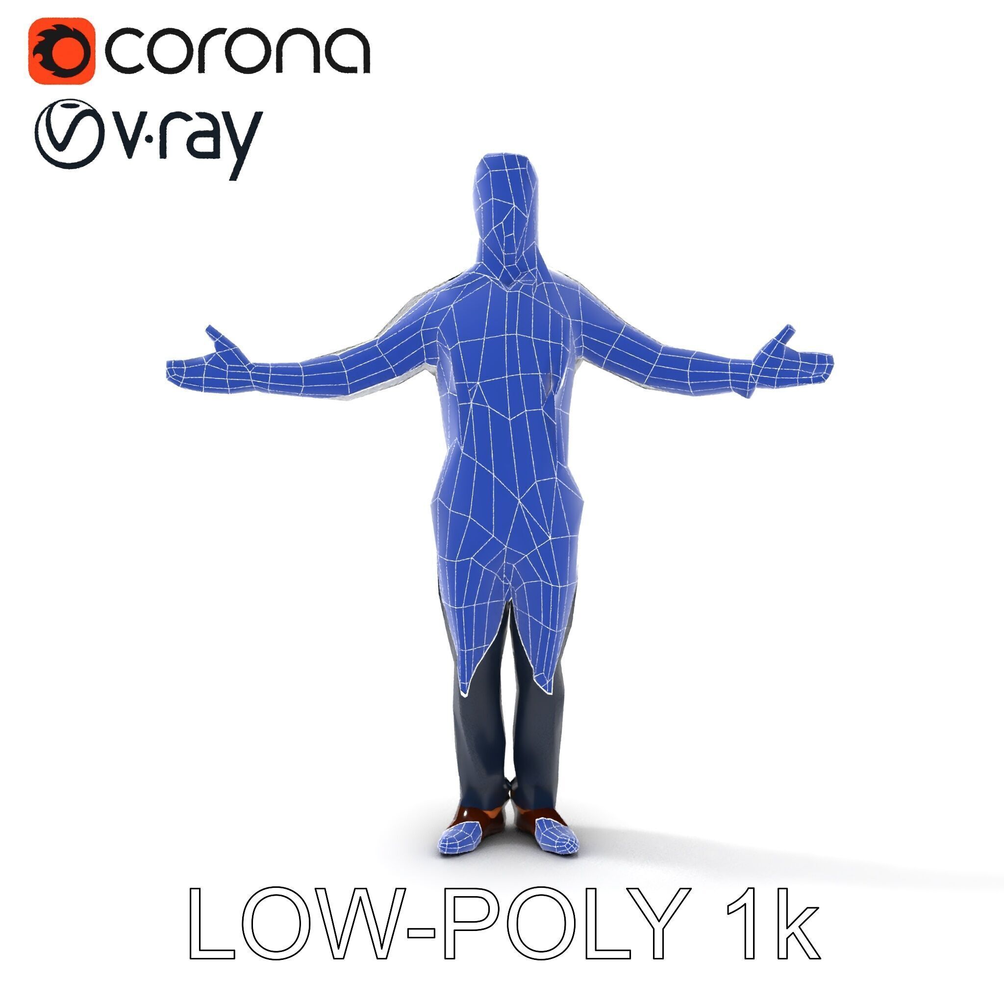 Businessman D Model with Suspenders and Dress Shoes Low-poly 3D model_30