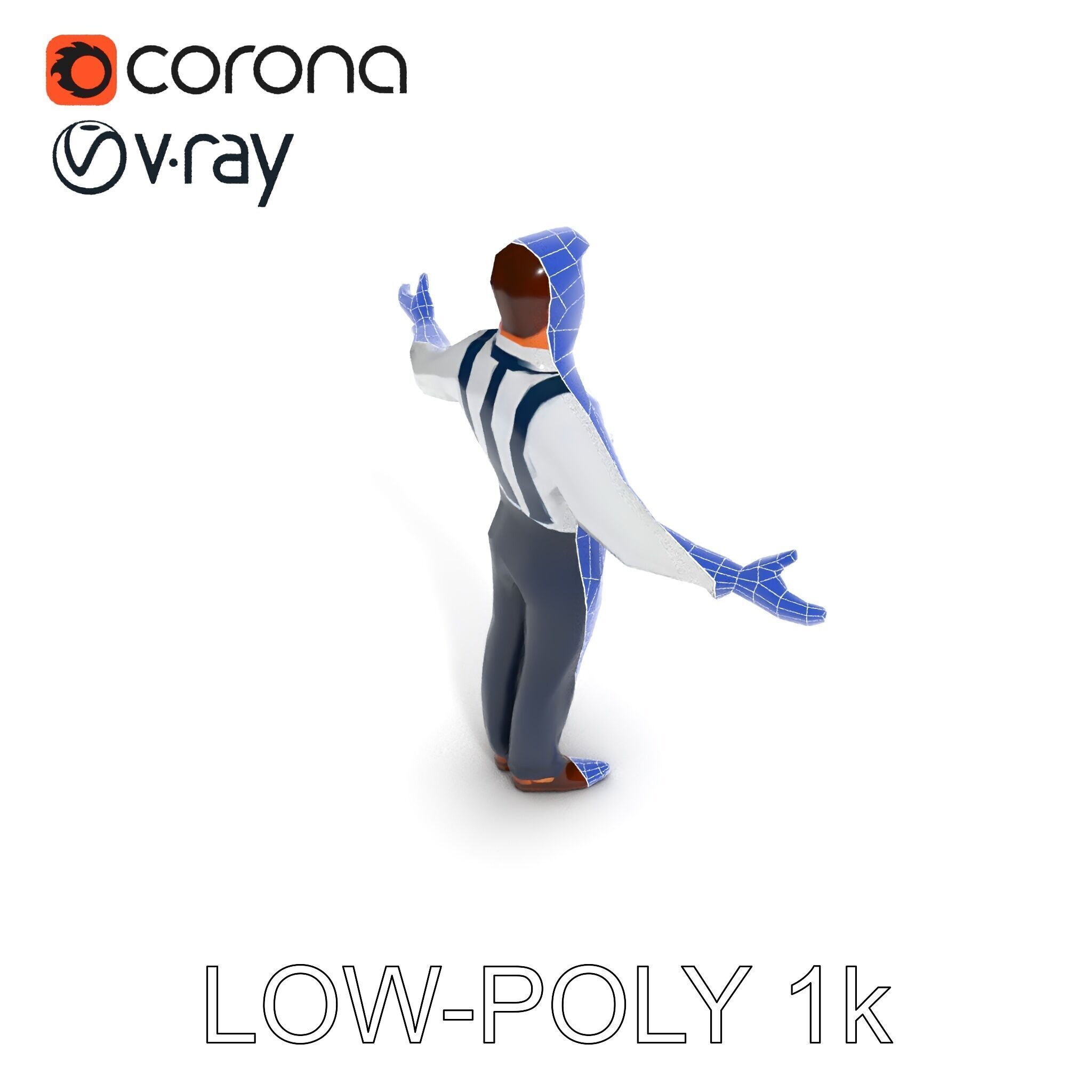 Businessman D Model with Suspenders and Dress Shoes Low-poly 3D model_28