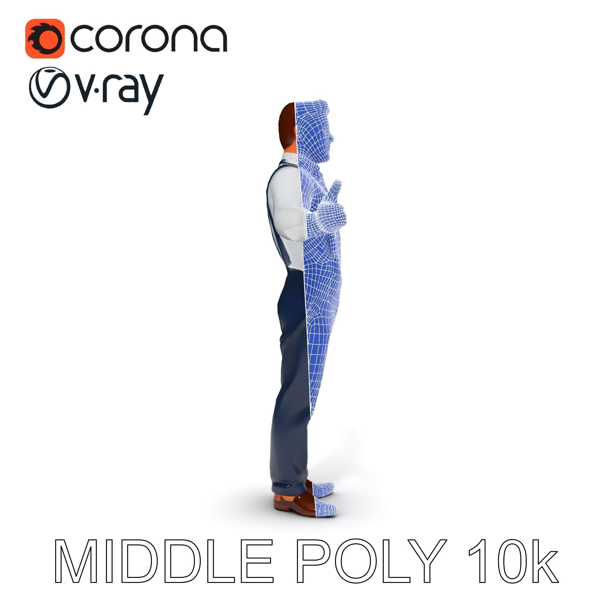 Businessman D Model with Suspenders and Dress Shoes Low-poly 3D model_22