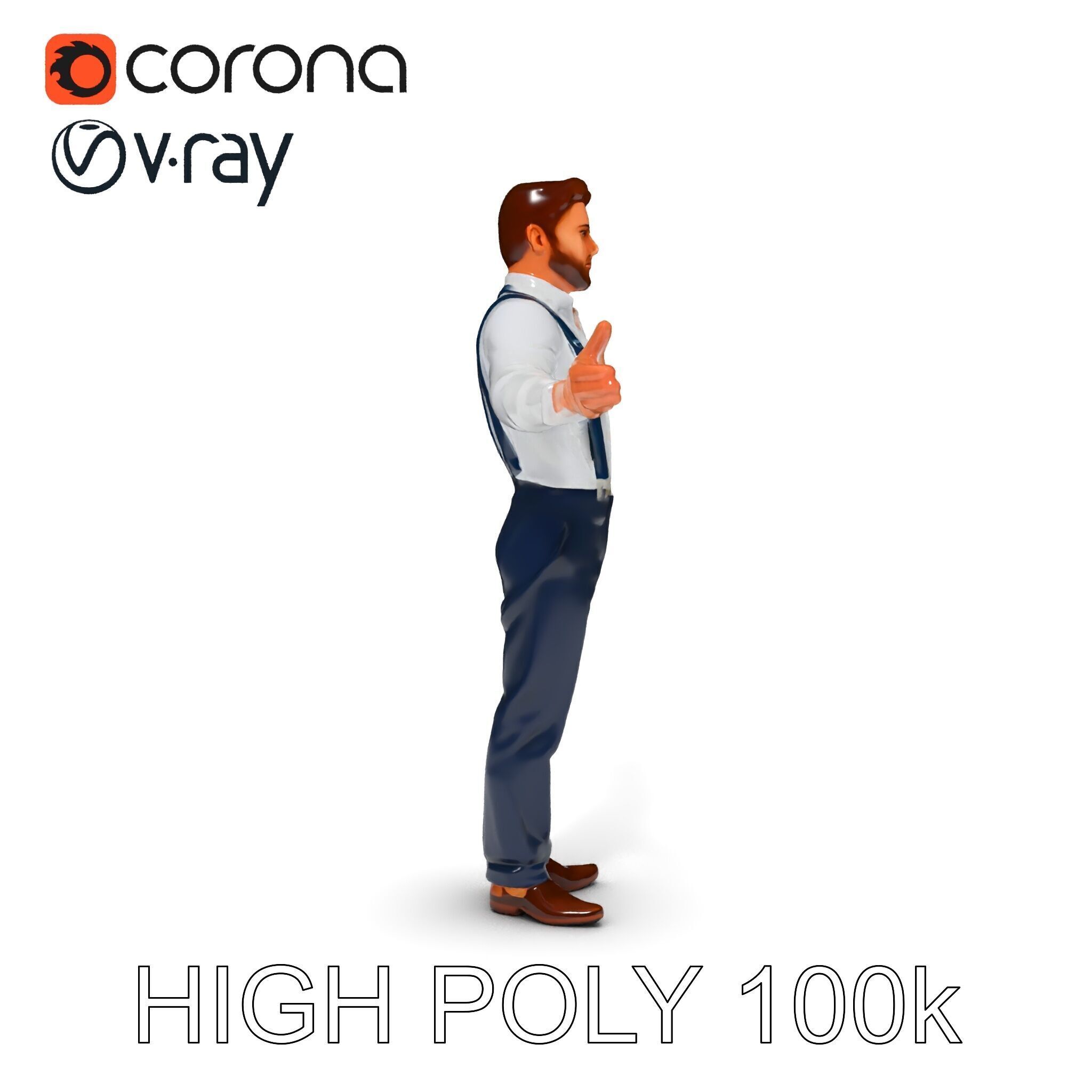 Businessman D Model with Suspenders and Dress Shoes Low-poly 3D model_21