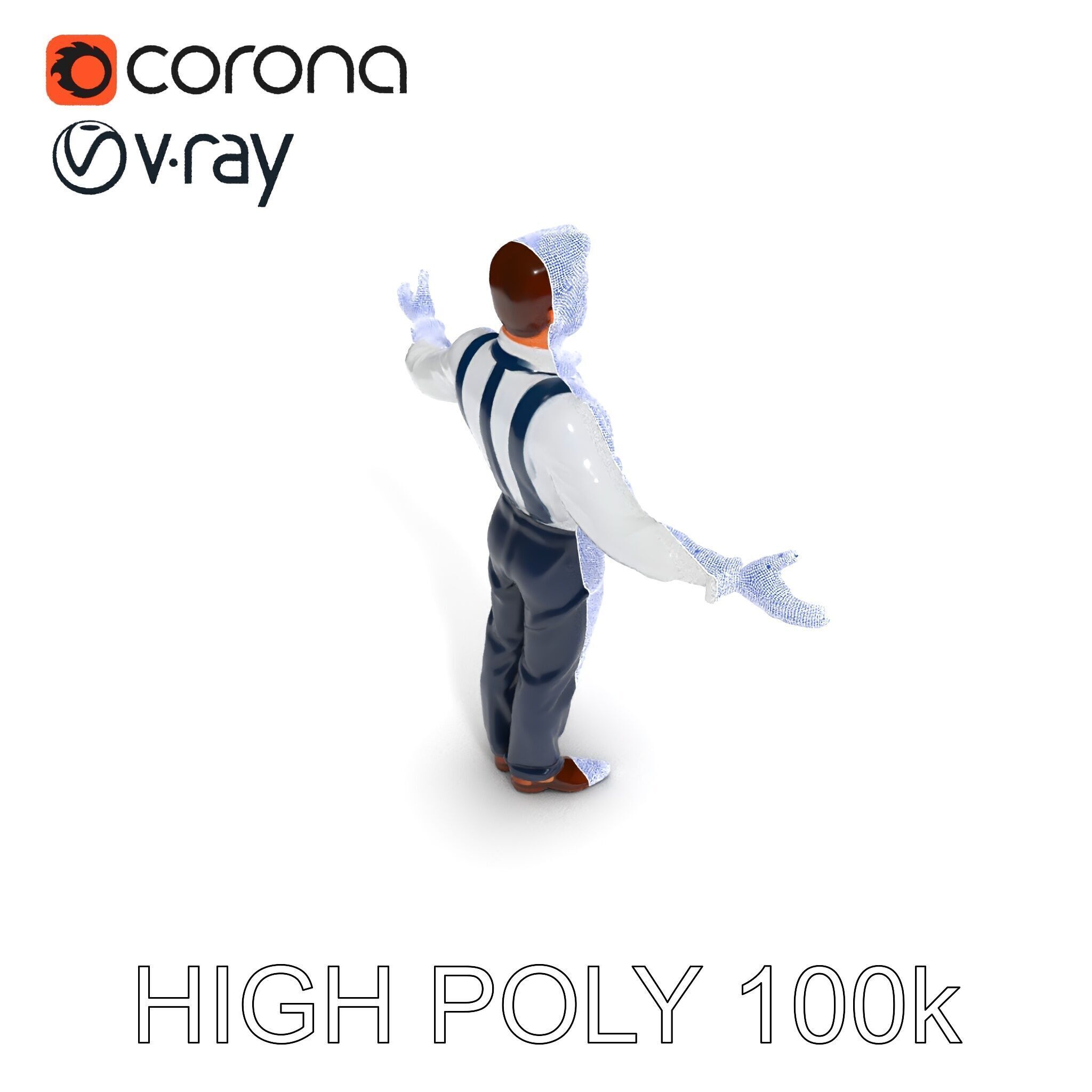 Businessman D Model with Suspenders and Dress Shoes Low-poly 3D model_26