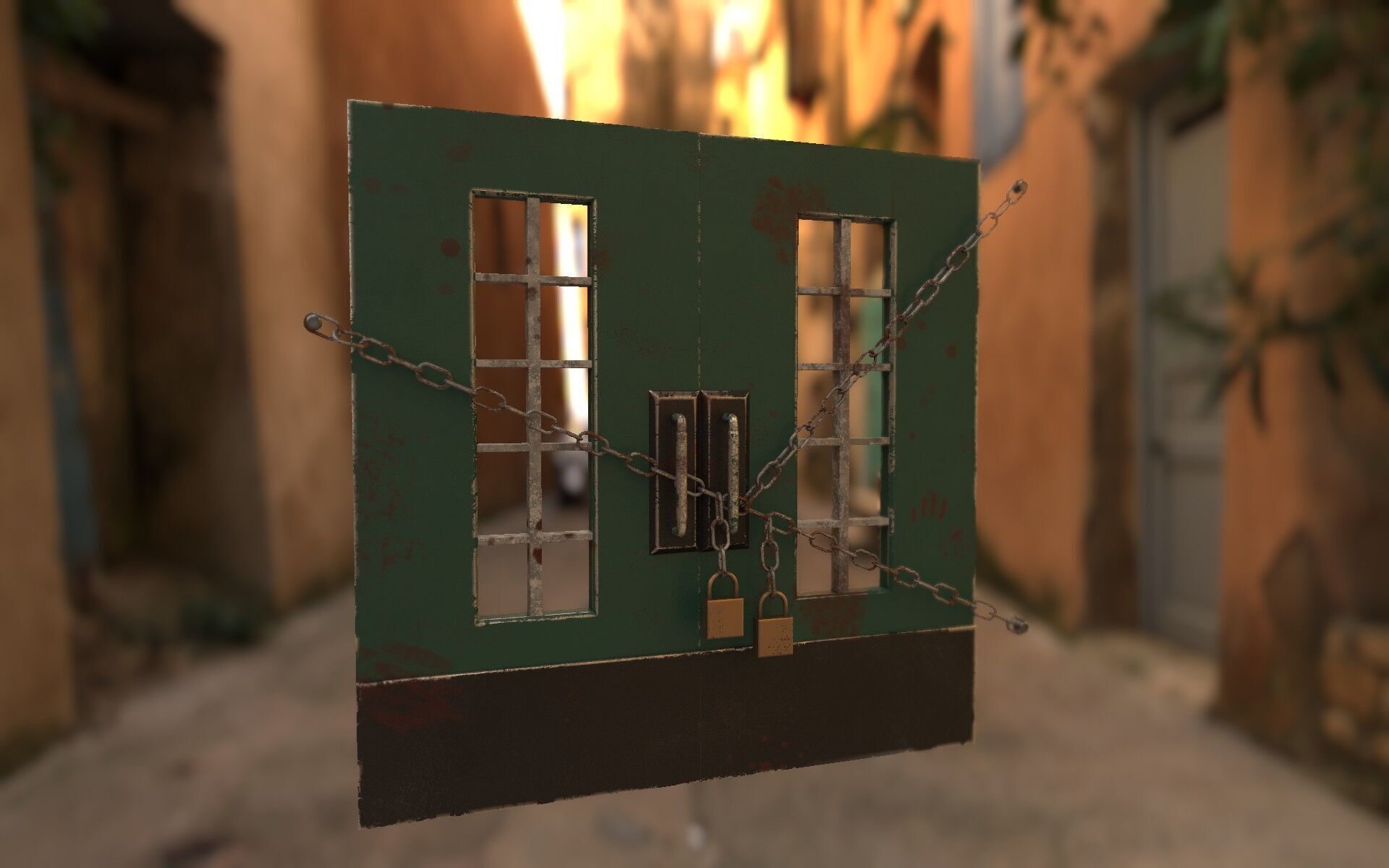 Locked Double Door Low-poly 3D model_1