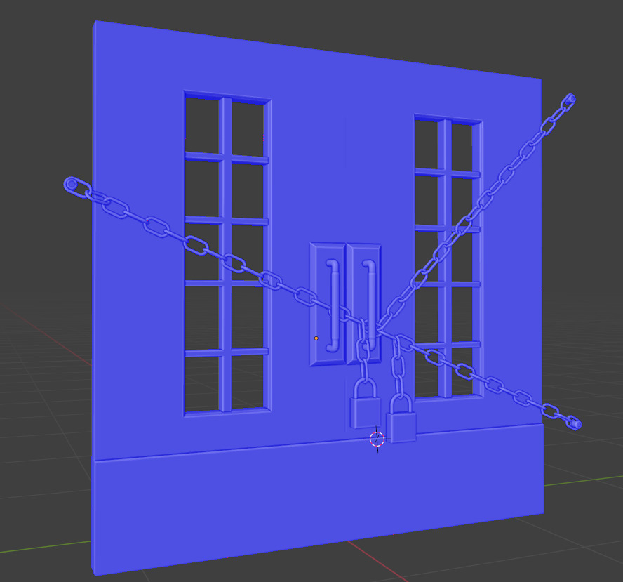 Locked Double Door Low-poly 3D model_3