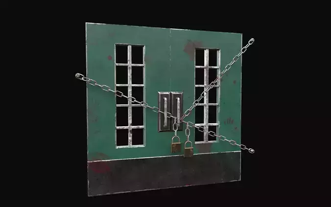 Locked Double Door Low-poly 3D model Locked Double Door Low-poly 3D model