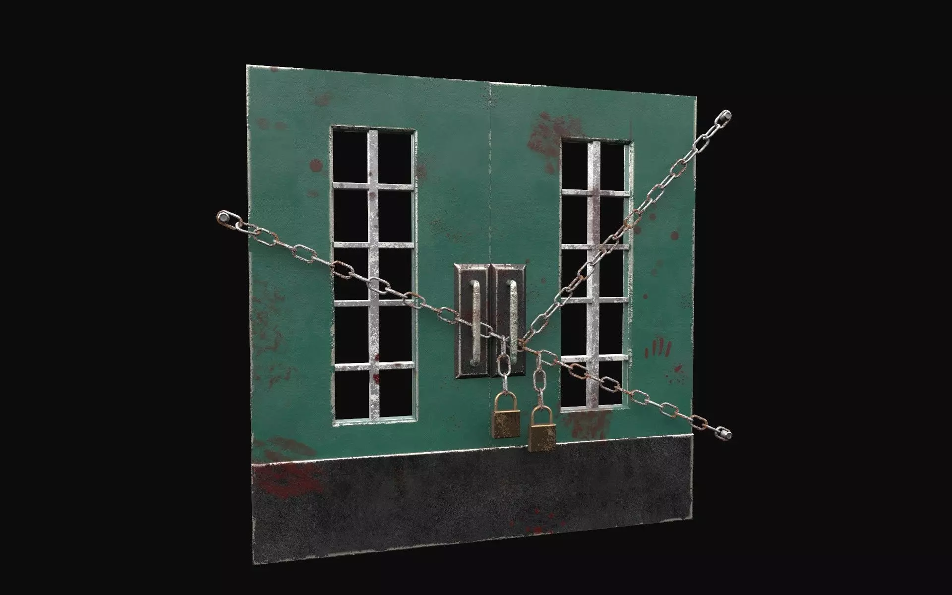 Locked Double Door Low-poly 3D model_0