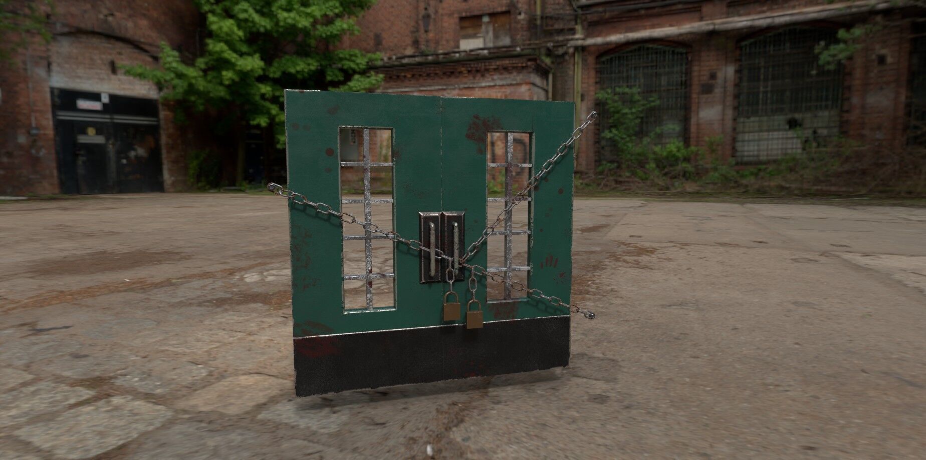 Locked Double Door Low-poly 3D model_2