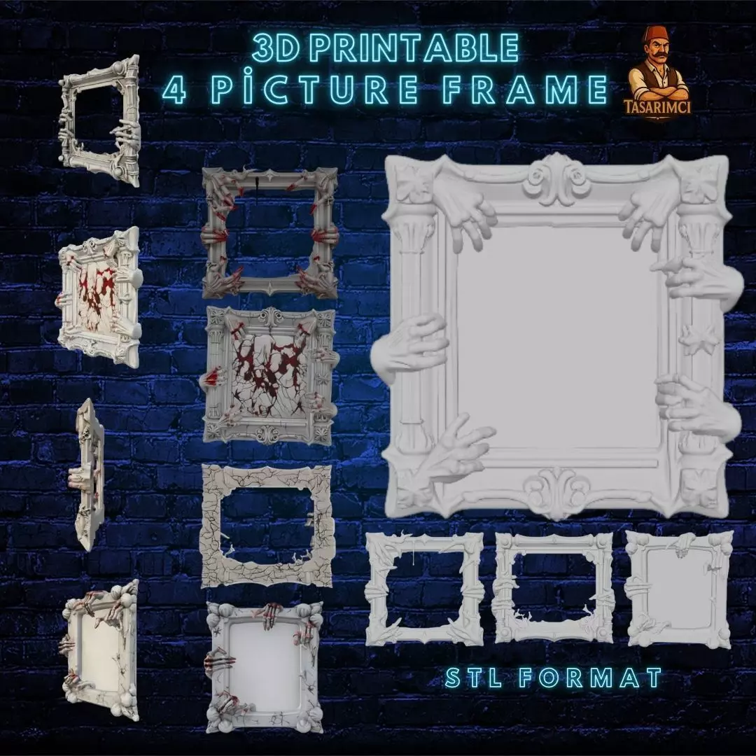 3D Printable Gothic Picture Frame with Zombie Hands 3D print model