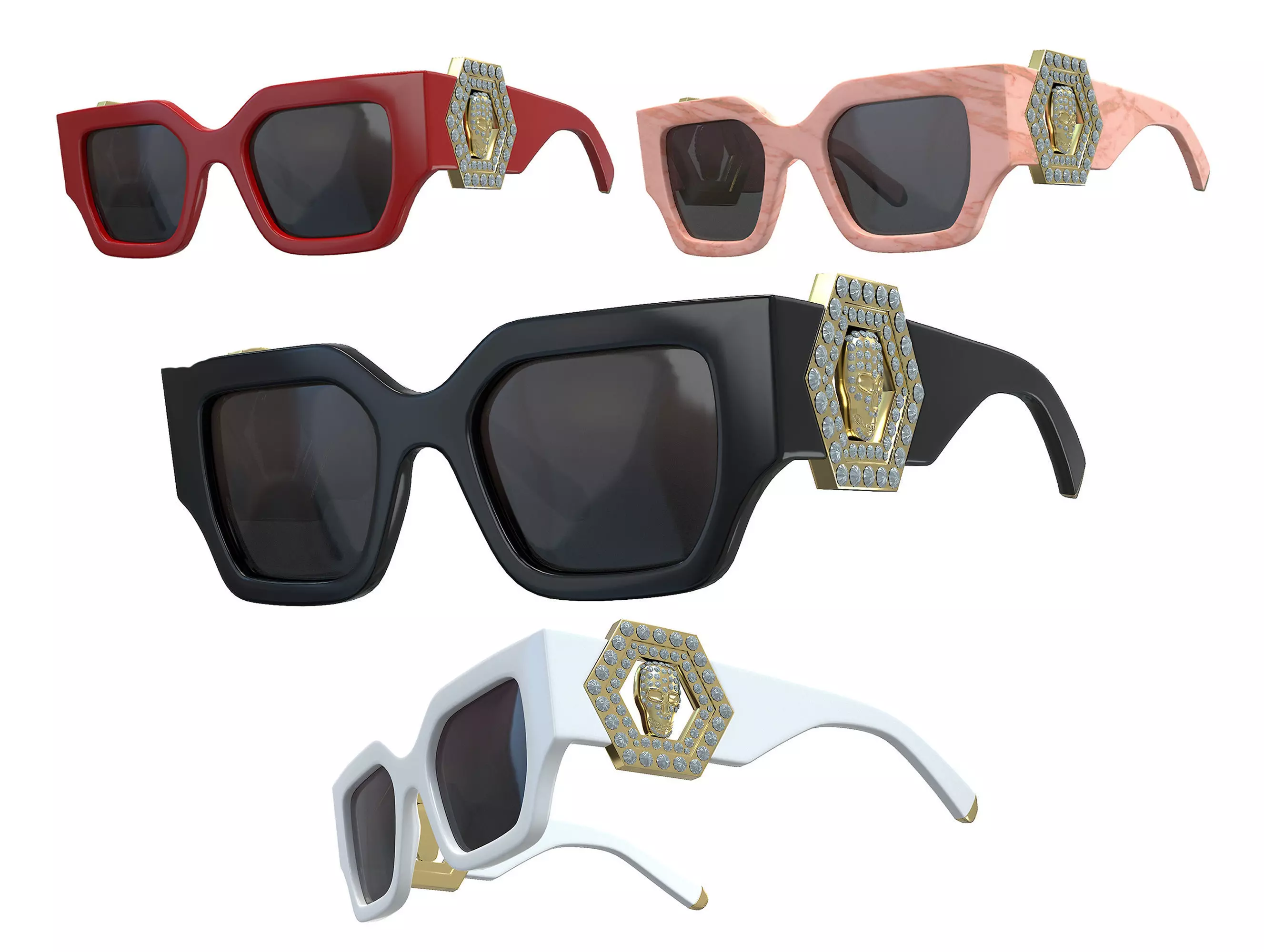 Philipp Plein Square Exclusive Sunglasses Low-poly 3D model_0