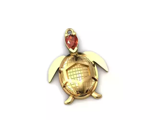 Turtle Pendant with Pear-Shaped Gemstone  Enamel