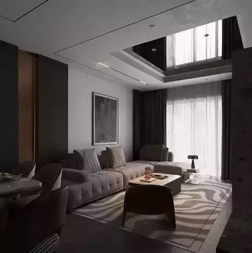  Living Room- Kitchen Interior Model