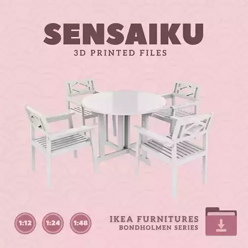 BONDHOLMEN Table  with Armchairs for Dollhouse - IKEA - 3D Print