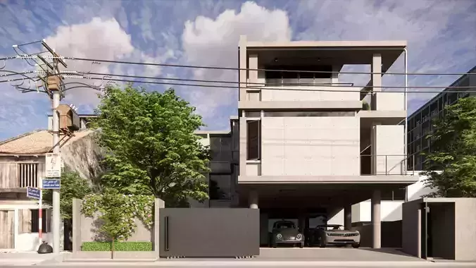 Tropical House Exterior and Interior Scene 3D model