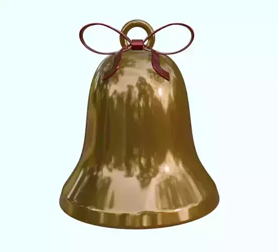 Christmas Bell 3D Model Golden Bell with Red Ribbon