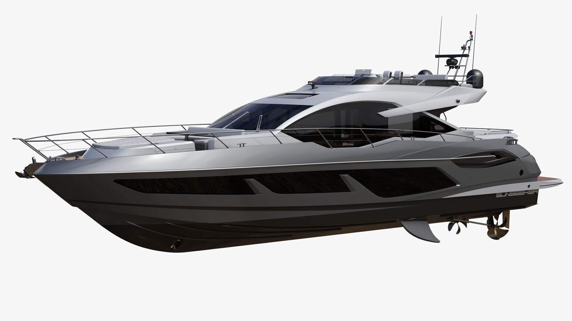 Sunseeker 74 Black Sport Yacht 3D model_7