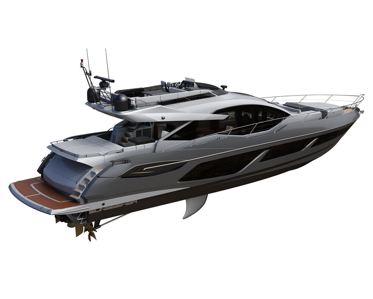 Sunseeker 74 Black Sport Yacht 3D model_0