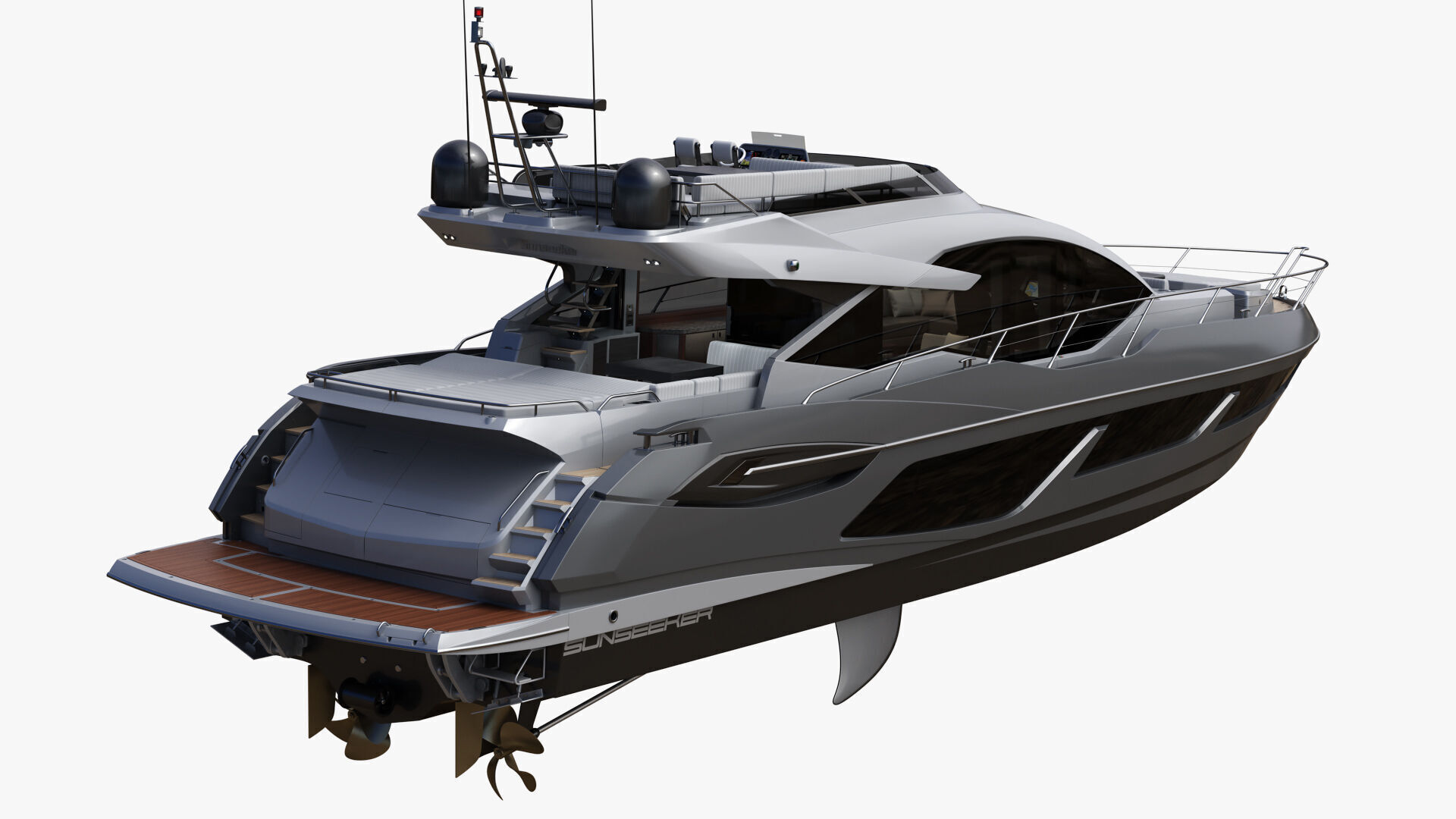 Sunseeker 74 Black Sport Yacht 3D model_9