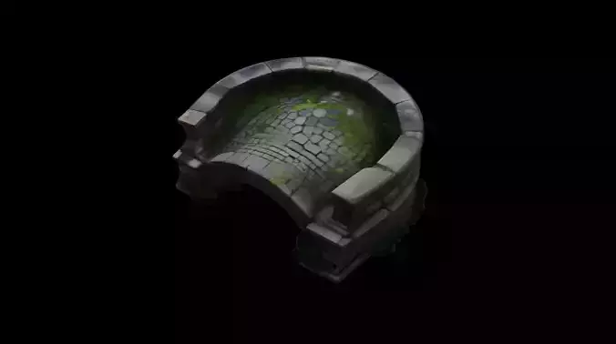 Curved Medieval Stone Bridge Segment 3D model
