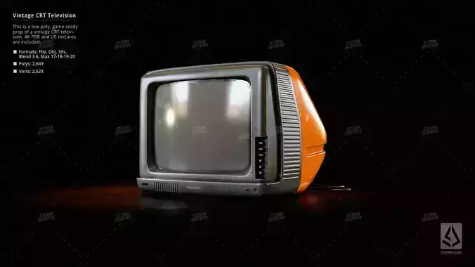 Retro Old Television Prop Low Poly PBR UE Textures Low-poly 3D model