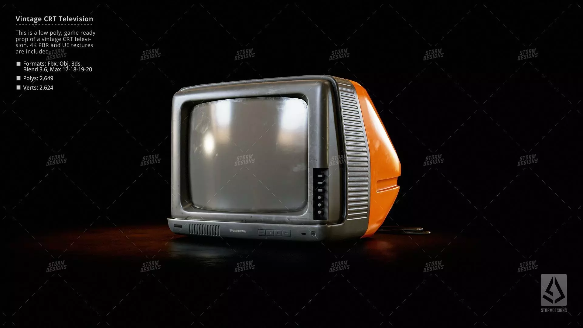 Retro Old Television Prop Low Poly PBR UE Textures Low-poly 3D model_0
