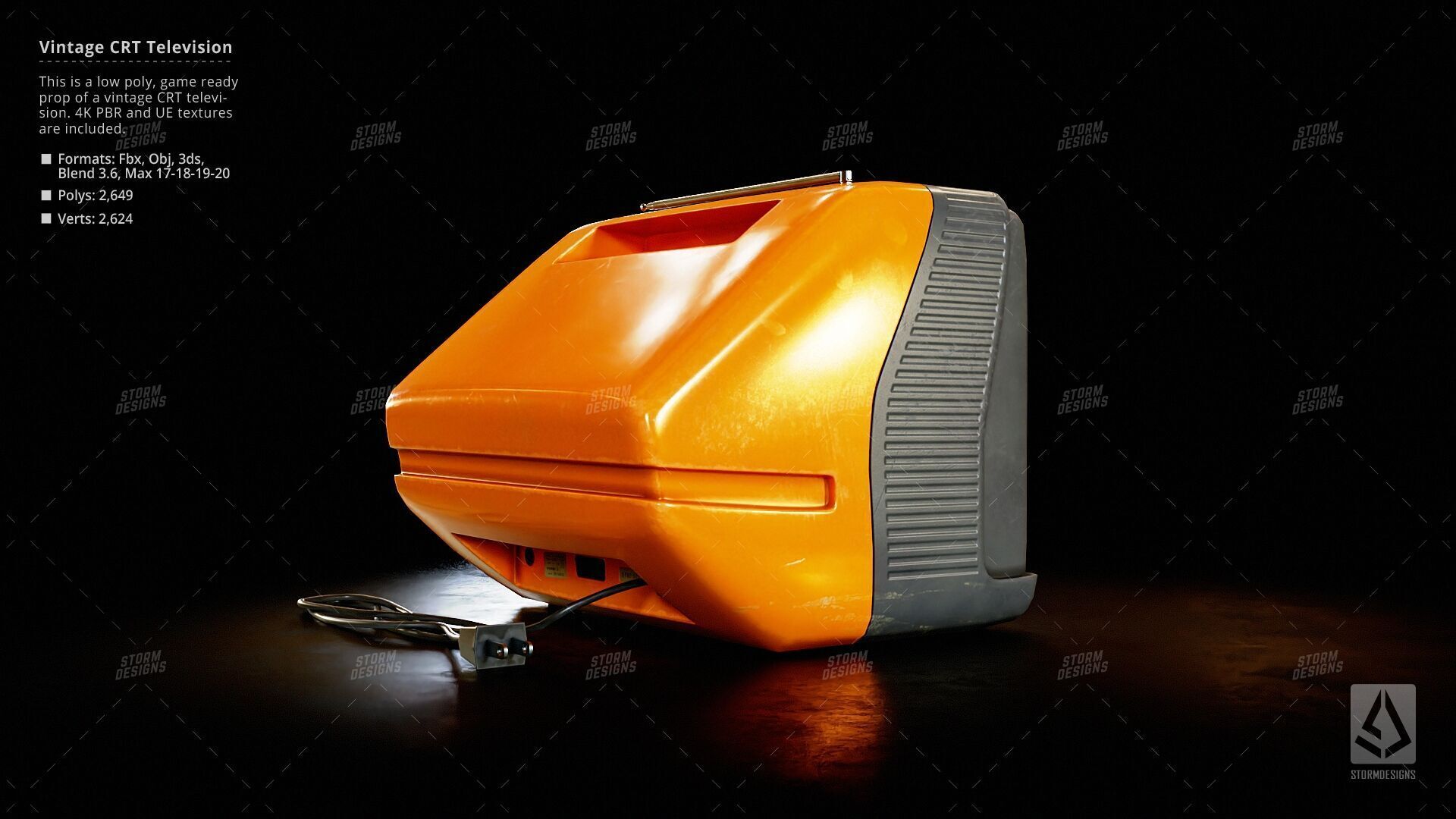 Retro Old Television Prop Low Poly PBR UE Textures Low-poly 3D model_5