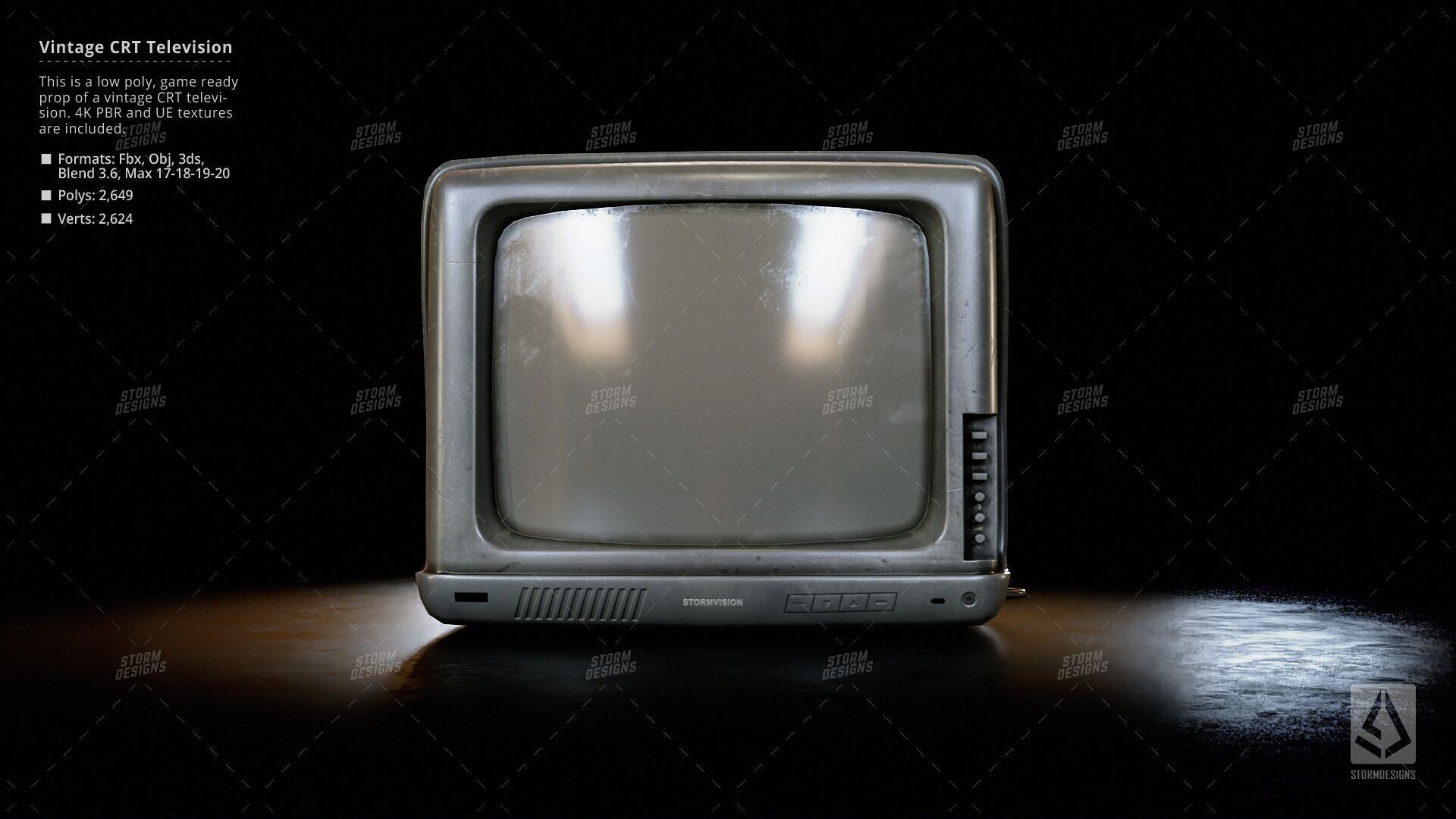 Retro Old Television Prop Low Poly PBR UE Textures Low-poly 3D model_2