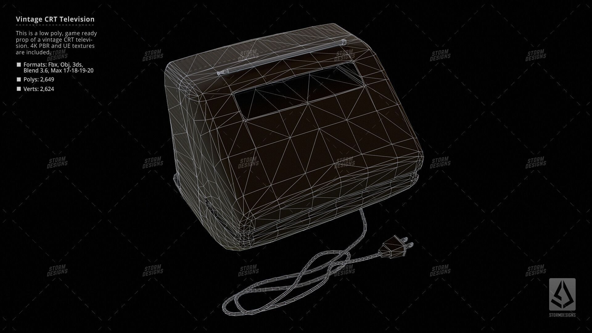 Retro Old Television Prop Low Poly PBR UE Textures Low-poly 3D model_13