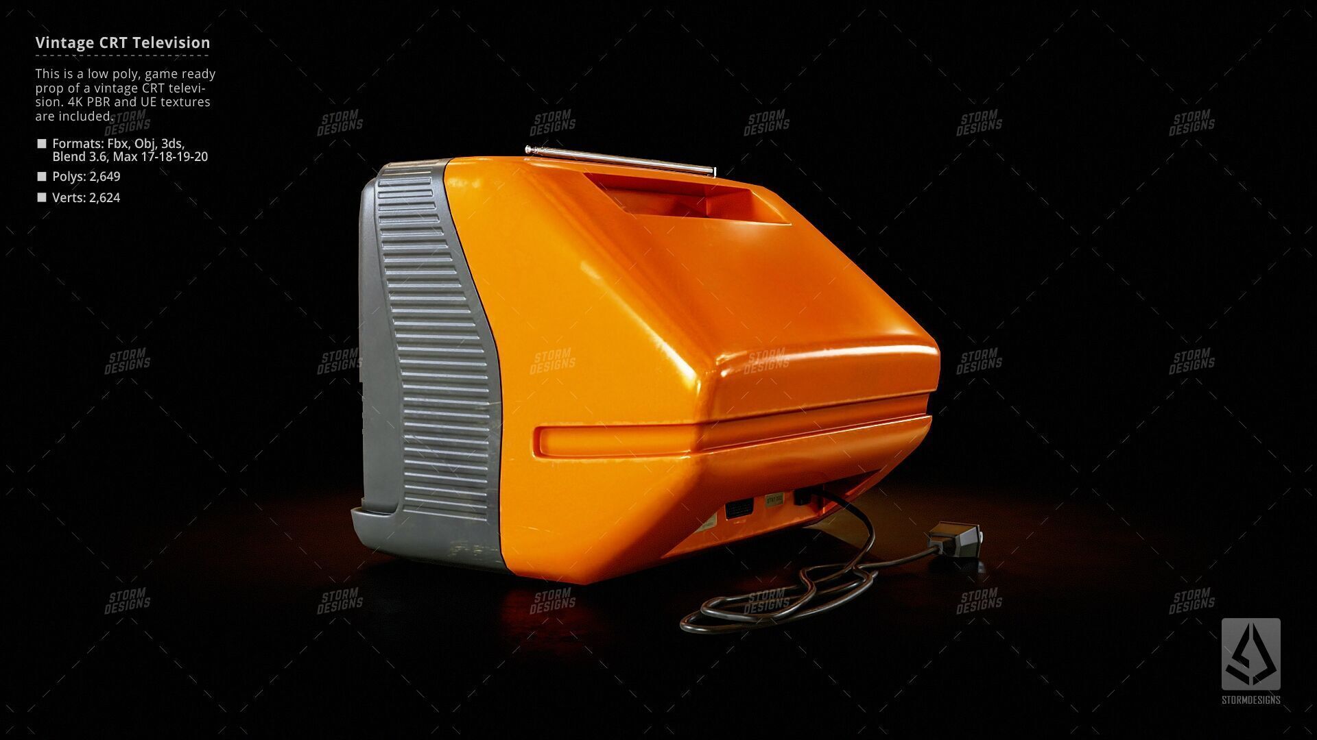 Retro Old Television Prop Low Poly PBR UE Textures Low-poly 3D model_7