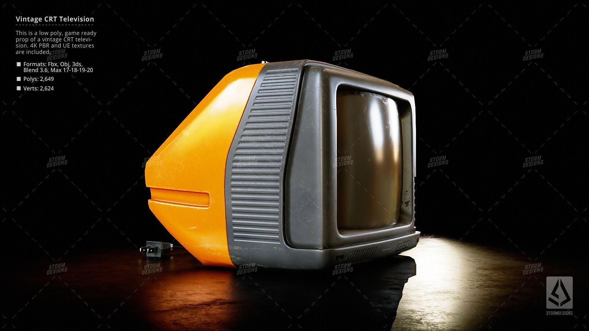 Retro Old Television Prop Low Poly PBR UE Textures Low-poly 3D model_3
