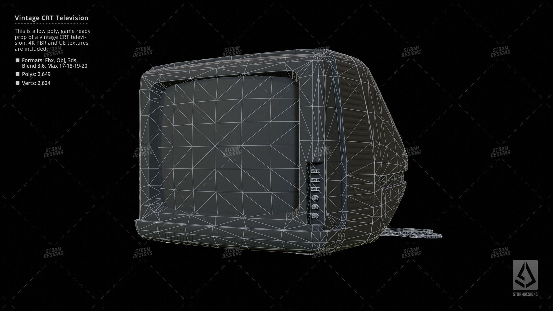 Retro Old Television Prop Low Poly PBR UE Textures Low-poly 3D model_10