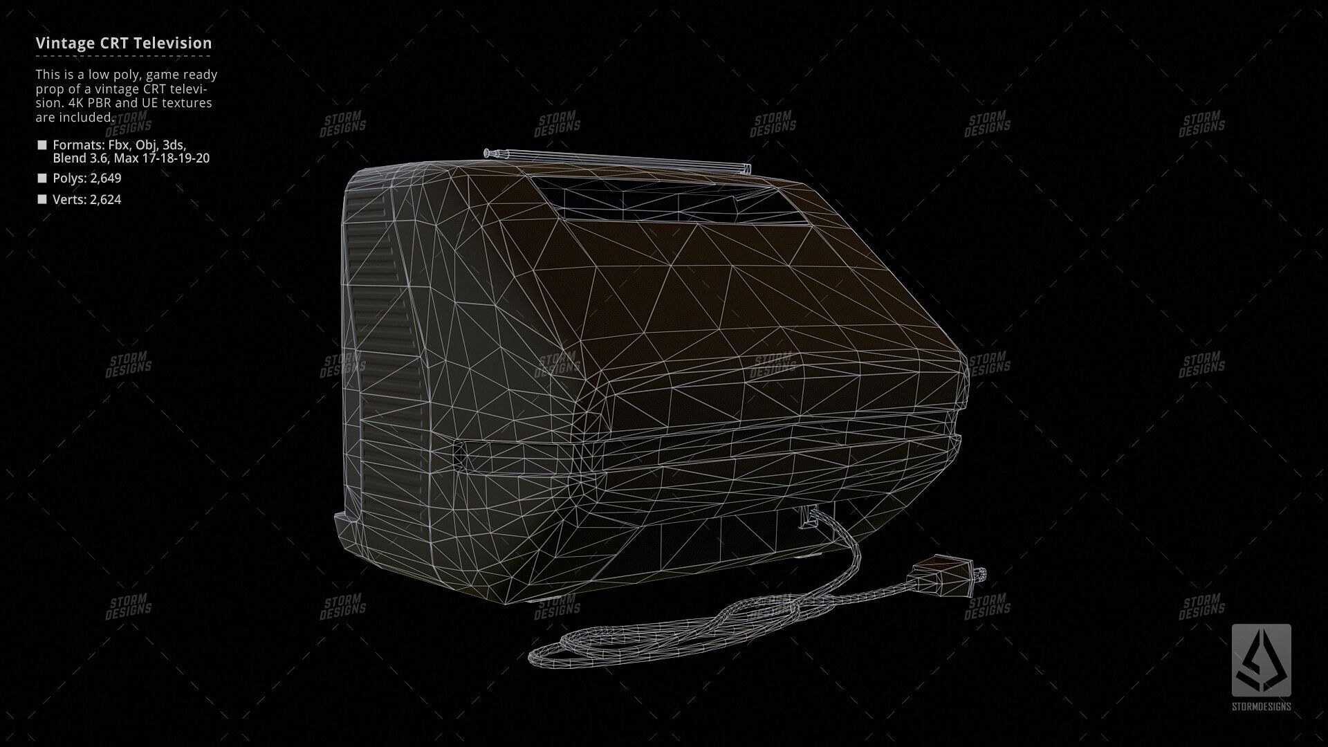 Retro Old Television Prop Low Poly PBR UE Textures Low-poly 3D model_12