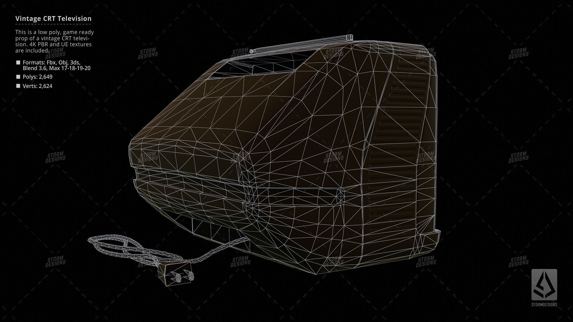 Retro Old Television Prop Low Poly PBR UE Textures Low-poly 3D model_14