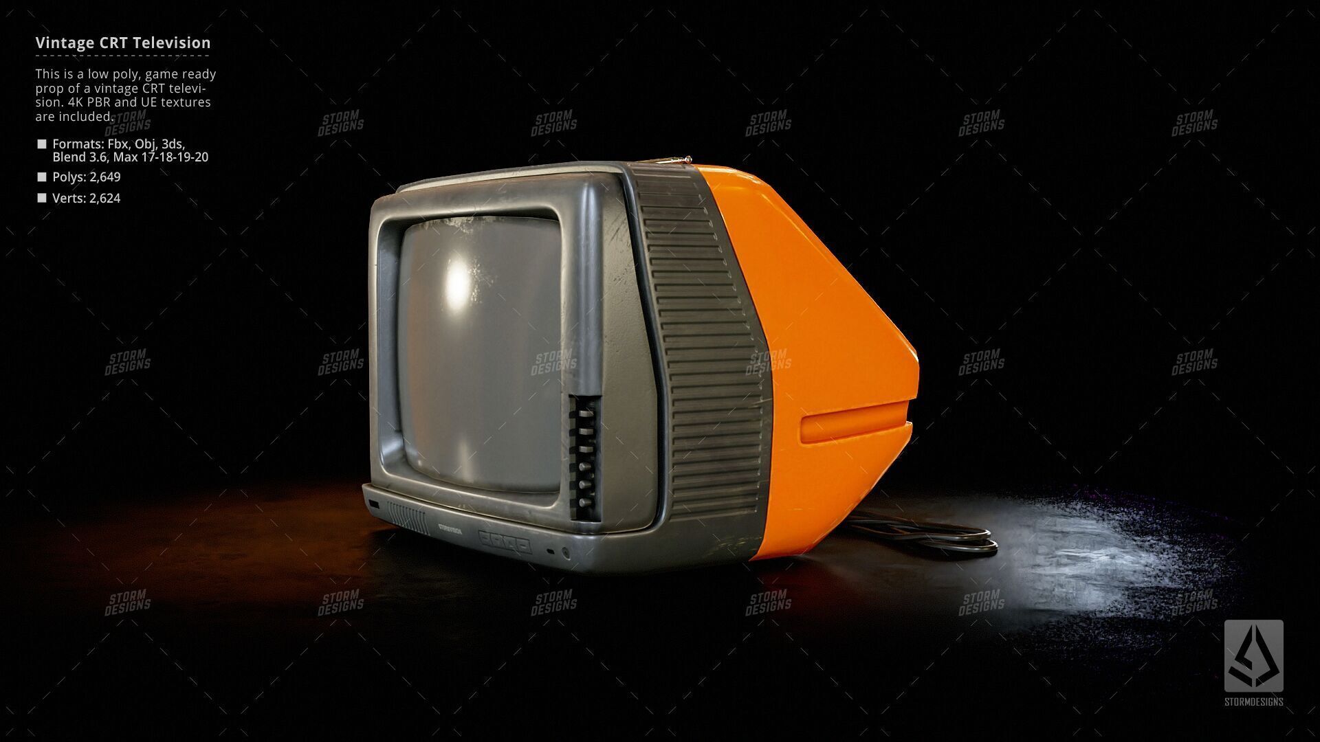 Retro Old Television Prop Low Poly PBR UE Textures Low-poly 3D model_8