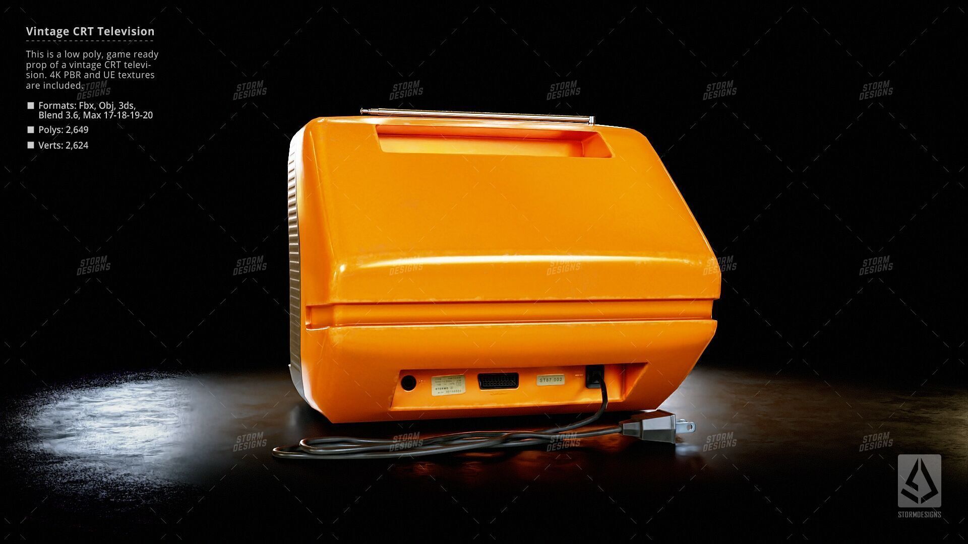 Retro Old Television Prop Low Poly PBR UE Textures Low-poly 3D model_6