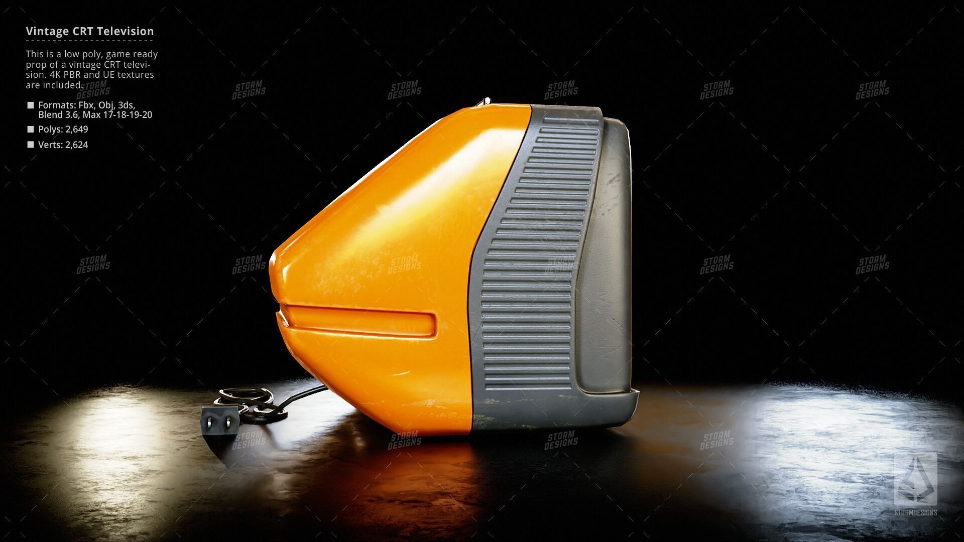 Retro Old Television Prop Low Poly PBR UE Textures Low-poly 3D model_4